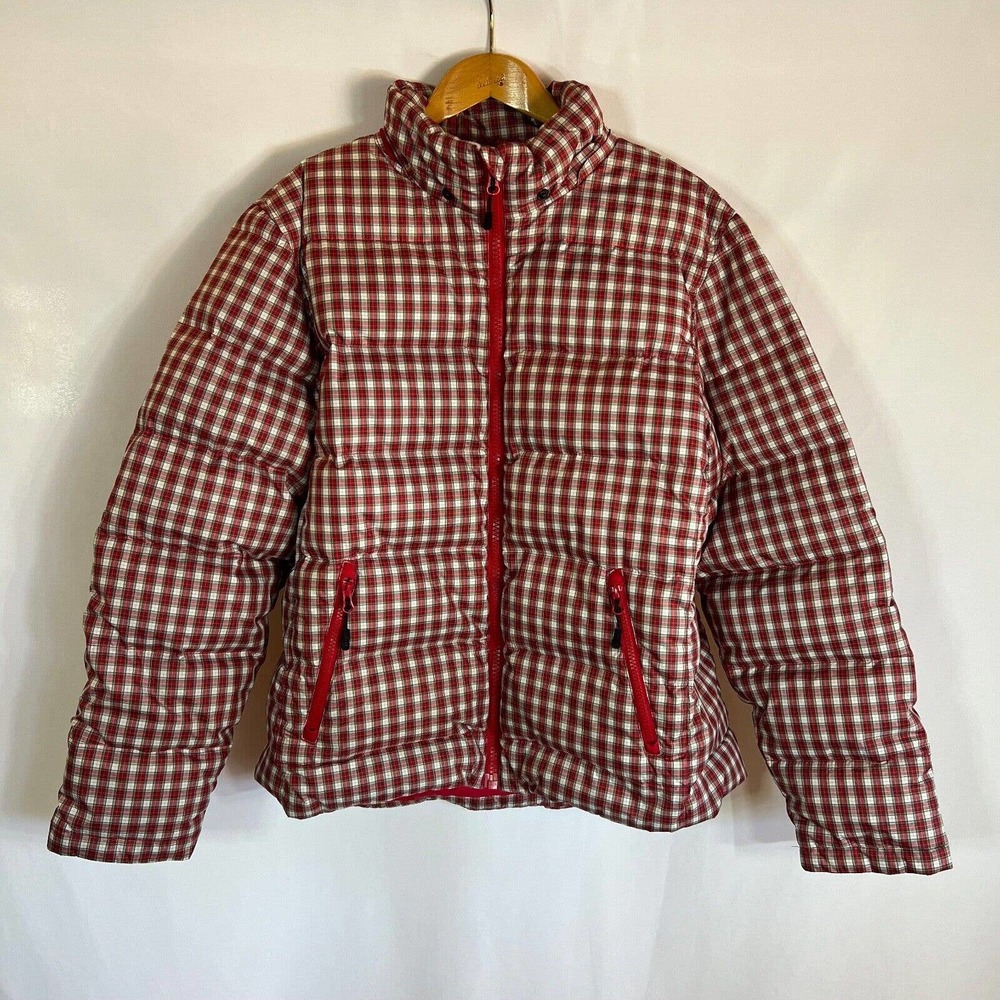 LANDS' END Boys Girls Kids DOWN Puffer JACKET Sz L 14-16 Red Plaid